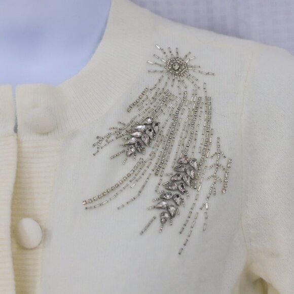 NWT Talbots L cream embellished sparkly covered button cardigan - Picture 2 of 7